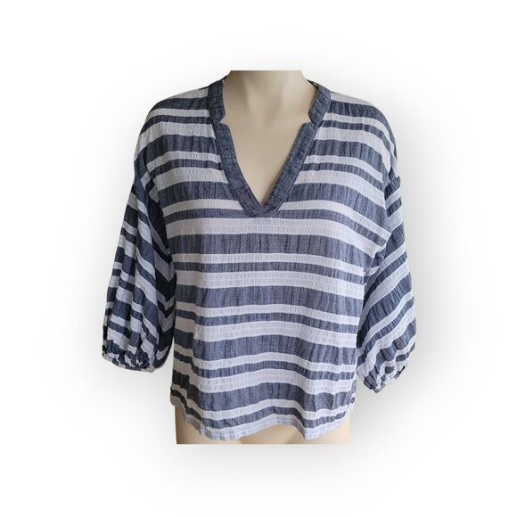 COURT & ROWE Blue Striped Cotton Blouse M - Picture 3 of 12